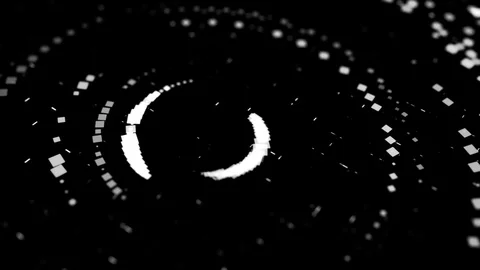 Black and white abstract circles of shimmering squares rotating endlessly Vídeos de archivo 119956792