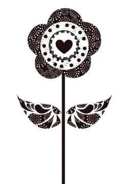 Black and white abstract flower isolated over white background. vector Ilustração Stock