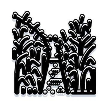 Black and white abstract forest with waterfall creating graphic shapes Stock Illustration