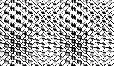 Black and white abstract geometric pattern with intricate shapes and curved Stock Illustration