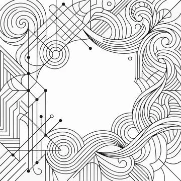 Black and white abstract line art border frame illustration Silhouette イラスト素材