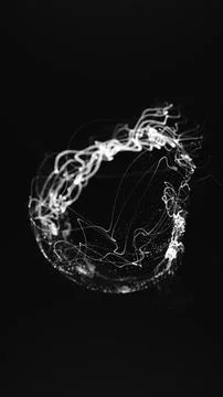 Black and white abstract orb with swirling light trails and dotted particle.. Stock Illustration