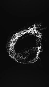 Black and white abstract orb with swirling light trails and dotted particle.. Stock Illustration