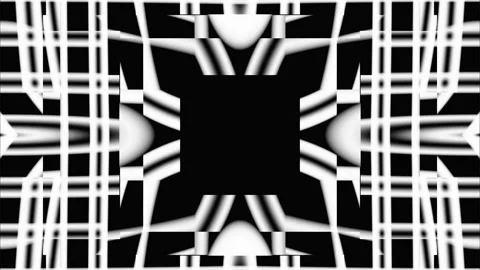 Black and white abstract ornament of animated circles, rays and lines. Pulsating Stock Footage 247683080