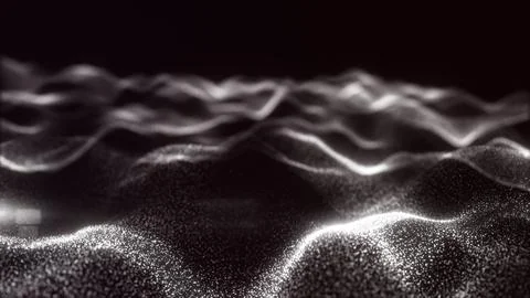 Black and white abstract particle waves creating a minimal futuristic lands.. Stock Illustration