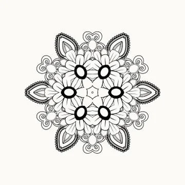 Black and white abstract pattern with leaves and flowers Stock Illustration