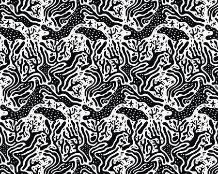 Black and White Abstract Pattern with Dots and Lines Stock-Illustration