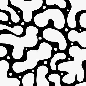 Black and white abstract pattern organic fluid blob shapes and scattered do.. Stock Illustration