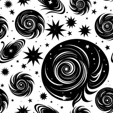 Black and White Abstract Space Seamless Pattern Stock Illustration