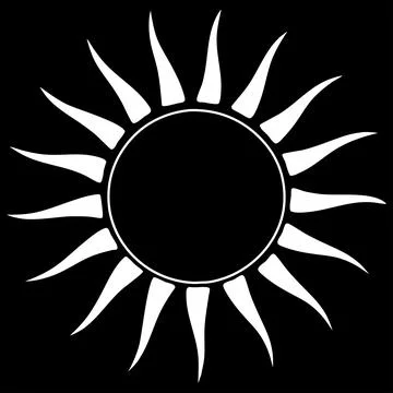 Black and white abstract sun design with radiating spikes Stock Illustration
