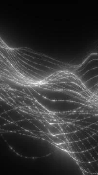 Black and white abstract wave lines with glowing dotted trails, representin.. イラスト素材