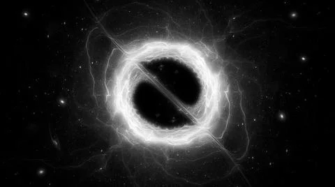 Black and white accretion disk with black hole inside Stock Illustration