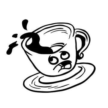 Black and white afraid coffee cup spill Stock Illustration
