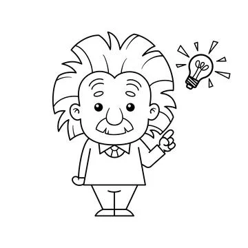 Black And White Albert Einstein Cartoon Character Has Idea Stock Illustration