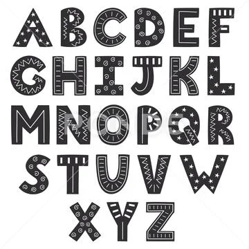 Black and white alphabet in scandinavian style. Solid letters Stock Illustration