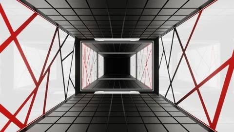 Black and White and Red Cyberpunk Movement on Elevator Background VJ Loop in Stock Footage 257599348