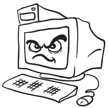 Black and white angry computer Stock-Illustration