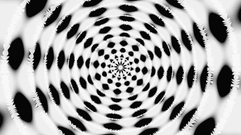 Black and white animated kaleidoscope of geometric shapes. Wave movement of line Stock Footage 247943353