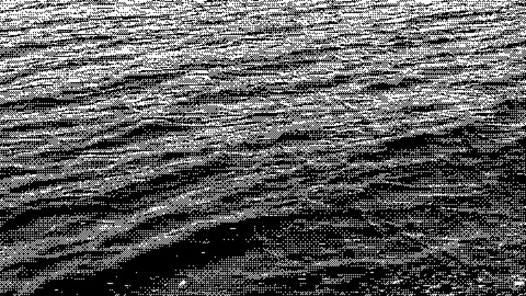Black-and-white animation of moving water surface and splashes with a dithering Stock Footage 309291245