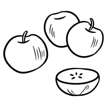 Black and white apple set using doodle art or hand drawing style Stock Illustration