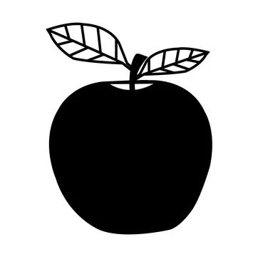 Black and white apple with two leaf Stock Illustration