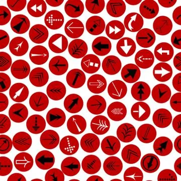 Black and white arrows on red circles seamless Stock Illustration