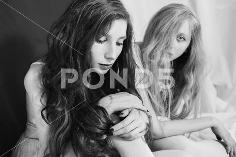 Black And White Art Photography Monochrome, Girl Touched The Blonde. Unity ..