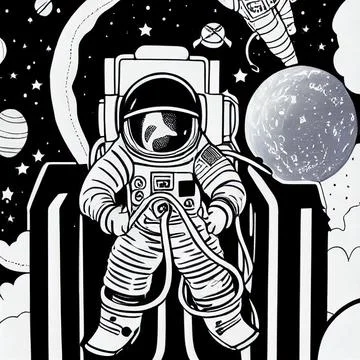 Black and white astronaut pattern Stock Illustration