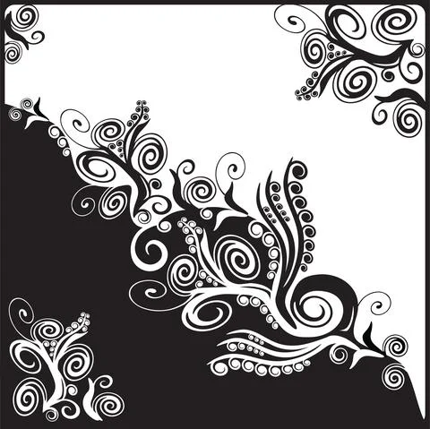 Black and white asymmetrical pattern, located on the diagonal of the square Stock Illustration