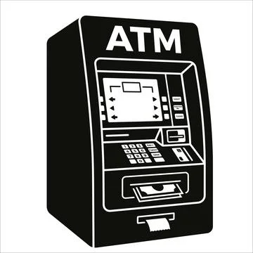 Black and white atm machine vector icon with receipt printer 스톡 일러스트