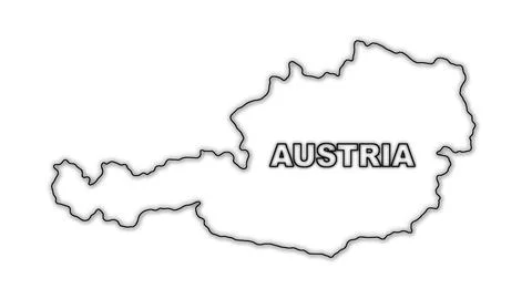 Black And White Austria Map Outline Minimalist Monochrome Illustration Illustrazione stock