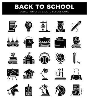 Black and white back to school icons for educational projects. teaching and.. Stock Illustration