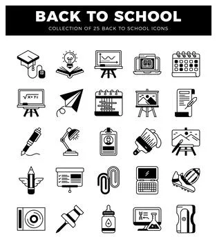 Black and white back to school icons. Isolated graphic elements for educati.. 库存插图