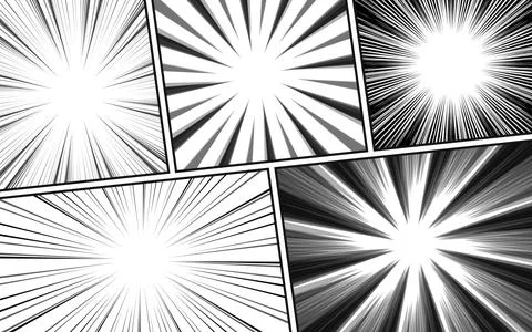 Black and white background comic panel with exploding radial effect Stock Illustration