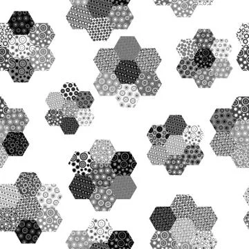 Black and white background with hexagonal patterned shapes Ilustración de archivo