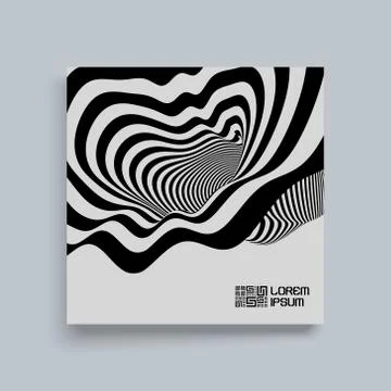 Black and White Background. Pattern With Optical Illusion. Notebook mockup. Stock Illustration