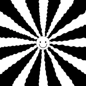 Black and white background. Sun with rays, Illustrazione stock