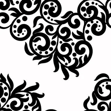 Black and white background, vector lace texture ornament, wavy seamless pattern 스톡 일러스트