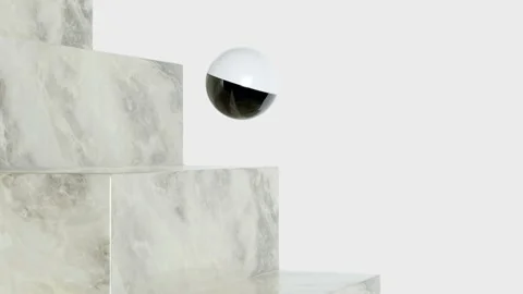 Black and white ball bouncing down a marble staircase. Looped 3d animation. Stockbeeldmateriaal 156856322