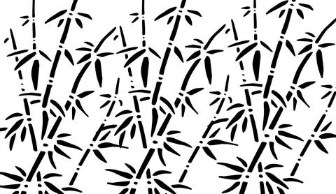 Black and white bamboo forest pattern illustration featuring traditional asian Illustrazione stock