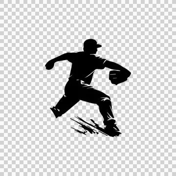 Black and White Baseball Pitcher Throw Silhouette Design 库存插图