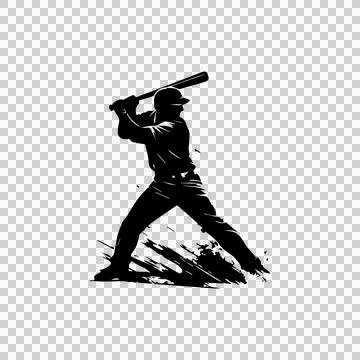 Black and White Baseball Player Batting Stance Silhouette Design Stock Illustration