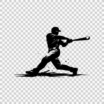 Black and White Baseball Player Swing Hit Silhouette Design Stock Illustration