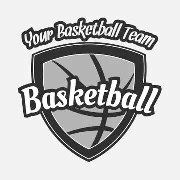 Black and white Basketball Label with Ball Stock Illustration