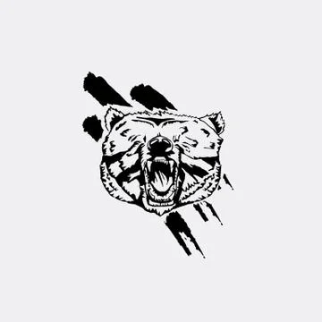 Black and white bear head emblem, symbol, Stock Illustration