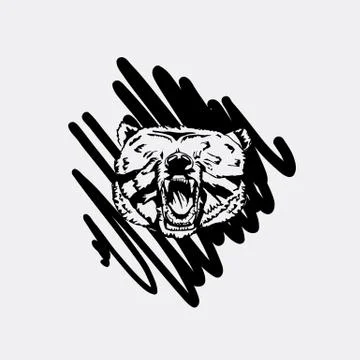 Black and white bear head emblem, symbol, Stock Illustration