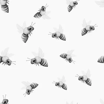 Black and white bee pattern, honey package background. Botanical nature Illustrazione stock