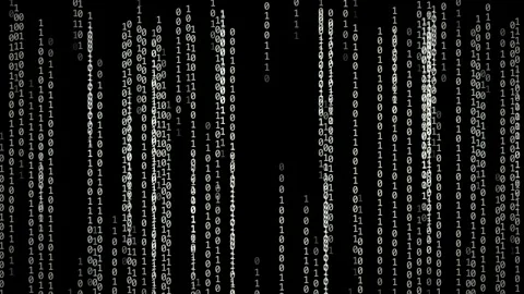 Black and white binary code lines scrolling vertically in a digital matrix Stock Footage 290891121