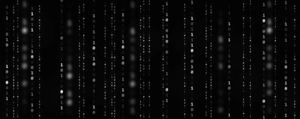 Black and white binary code background with white digits on a dark interfac.. Stock Illustration