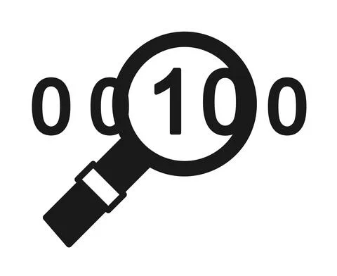 Black and white binary search silhouette icon Stock Illustration